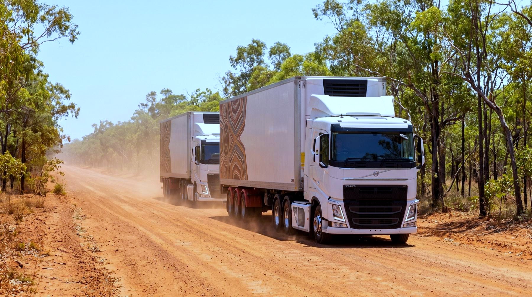 Concept render of an electric truck convoy on a Queensland road